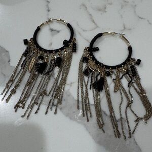 Guess by Marciano Black and Gold Fringe Earrings Vintage